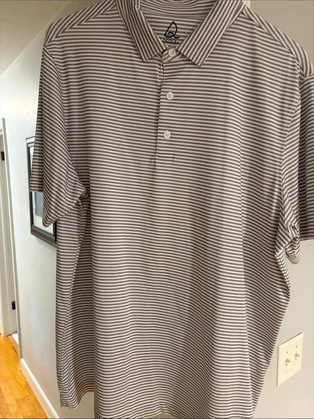 Striped Short-Sleeve Polo Shirt - Gray/White